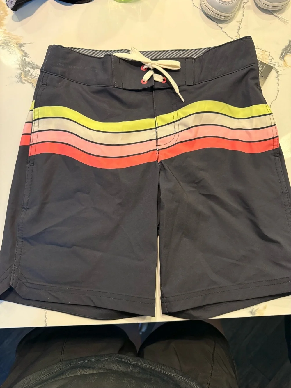 art class Boys Black Swim Trunks with Neon Stripe Accents